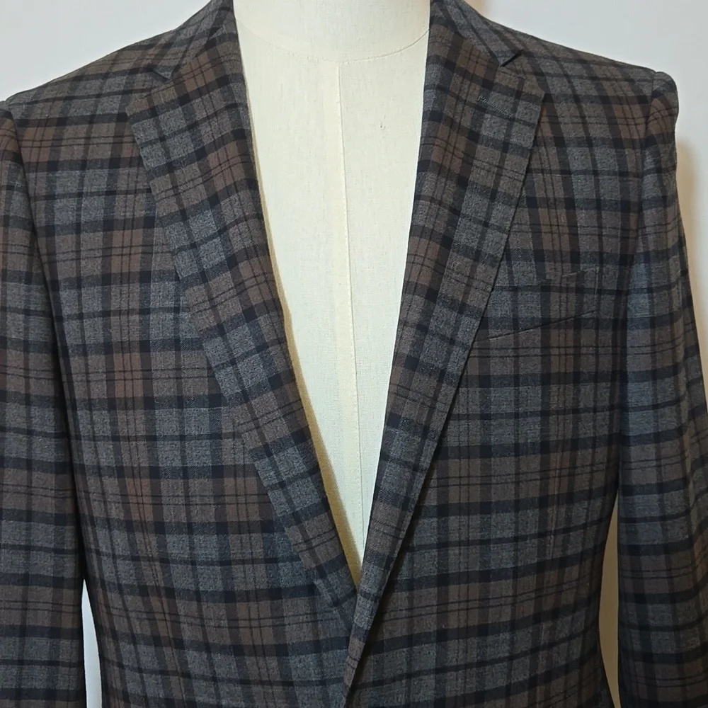 J. Crew Mens Ludlow Windowpane Slim Fit Wool Blazer‎ Jacket Size 38R Plaid